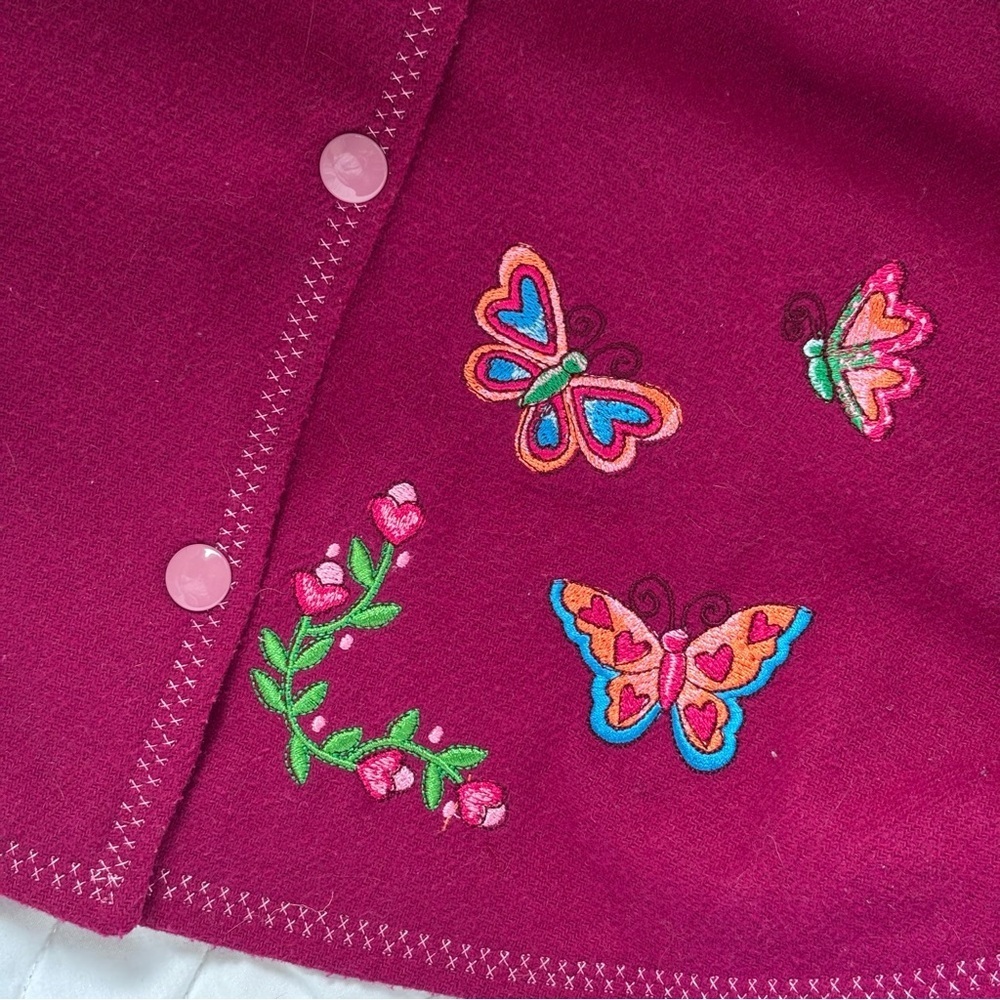 ⭒ 2T-3T Unique Fushcia Poncho Waterproof Cape Sleevless Butterfly Embroidery ⭒ - Picture 2 of 7